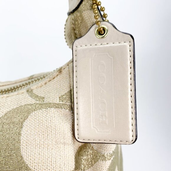 COACH Kristin Signature C Beige Gold Linen Hobo Handbag - M1082-16817 - Picture 8 of 14